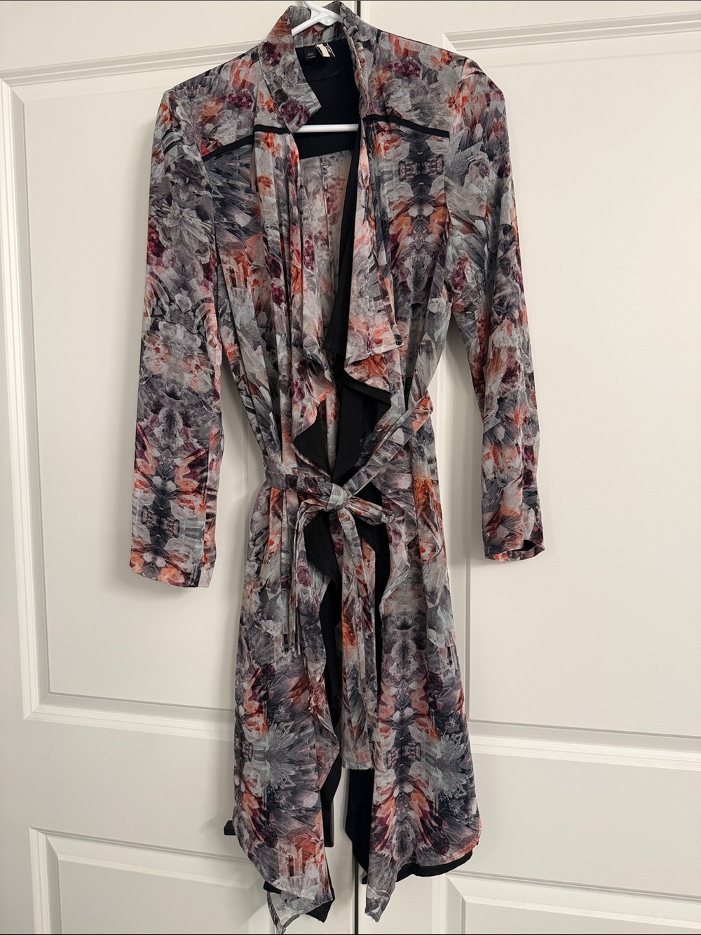 Topshop Floral Print Lightweight Waterfall Jacket in Gray and Rust